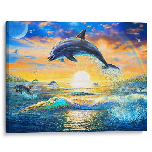 kartyna-Дельфіни в море на заході