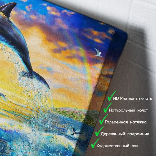 kartina-Дельфины в море на закате