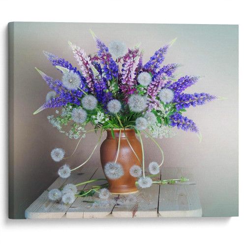 kartina-Одуванчики и луговые цветы в вазе